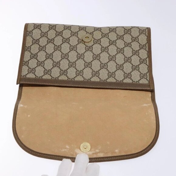 GUCCI GG Canvas Web Sherry Line Clutch Bag Beige Red - Picture 8 of 15